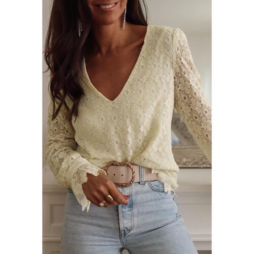 Azura Exchange Floret Lace V Neck Long Sleeve Blouse - L - Main Image