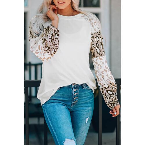 Azura Exchange Leopard Print Bubble Sleeve Top - S - Main Image