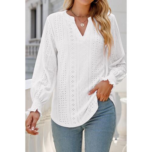 Azura Exchange Split Neck Textured Loose Blouse - M - Main Image