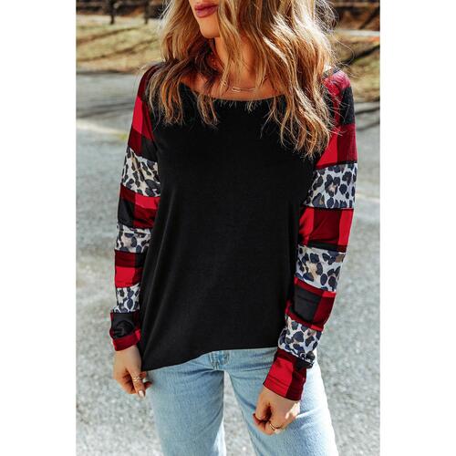 Azura Exchange Plaid & Leopard Print Off Shoulder Top - S - Main Image