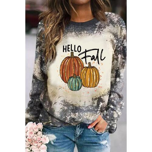 Azura Exchange Hello Fall Pumpkin Graphic Tie Dye Long Sleeve Top - S - Main Image