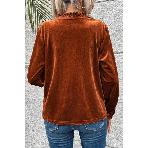 Gold Flame Frilled Collar Velvet Shirt - L - Main Image