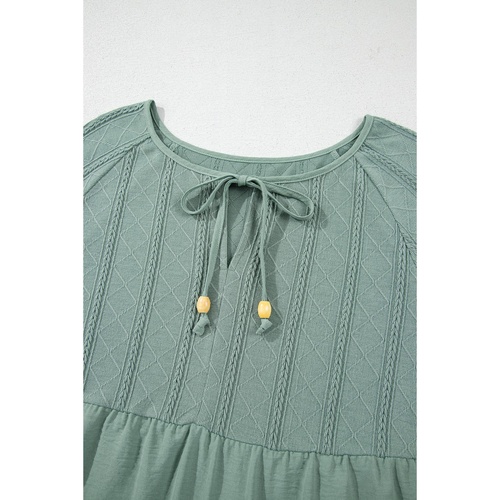 Laurel Green Tie Split Neck Textured Ruffle Patchwork Blouse - L - Main Image