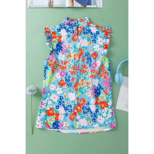 Sky Blue Frilled Collar Floral Vest - L - Main Image