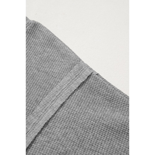 Gray Waffle knit Bishop Sleeve Split Oversized Top - S - Main Image