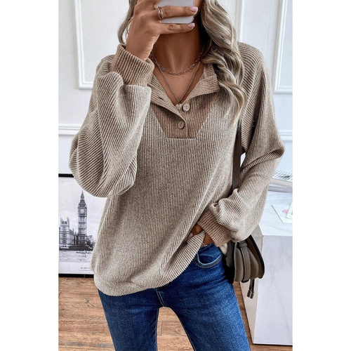 Jet Stream Color Contrast Ribbed Loose Fit Long Sleeve Top - L - Main Image