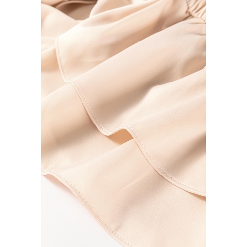 Oatmeal Lace-up Keyhole Back Ruffled Peplum Blouse - L - Main Image