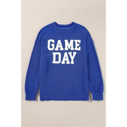 Bluing Corded GAME DAY Graphic Long Sleeve Crewneck Top - L - Main Image