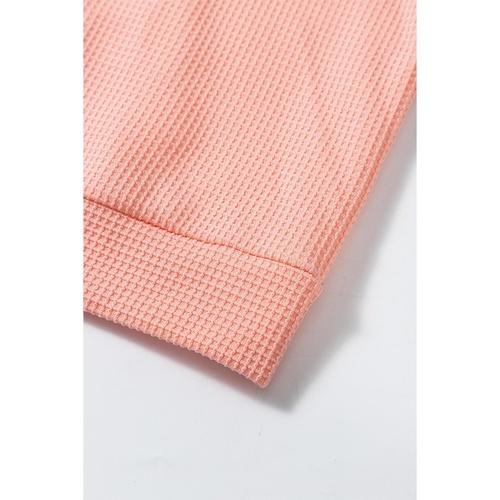 Grapefruit Orange Waffle Knit Wide Bracelet Sleeve Patchwork Raglan Top - L - Main Image