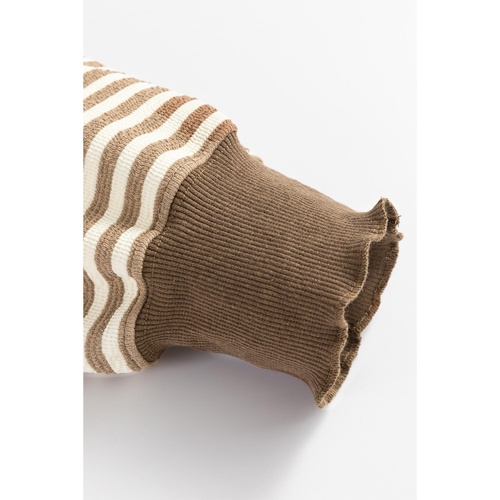 Brown Stripe Loose Drop Shoulder Long Sleeve Top - 2XL - Main Image