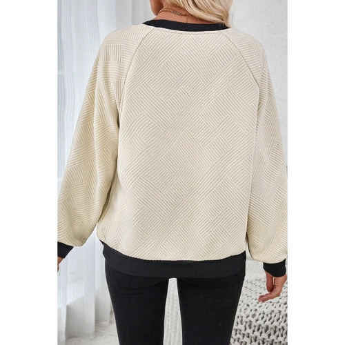 Jet Stream Color Block Edge Raglan Sleeve Crew Neck Textured Top - L - Main Image