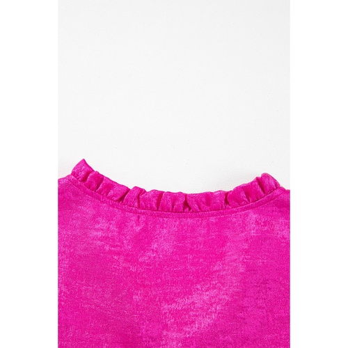 Rose Red Metallic Frilled V Neck Puff Sleeve Babydoll Blouse - M - Main Image