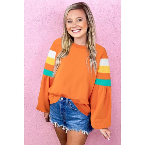 Flamingo Color Block Sleeve Exposed Seam Raglan Sweatshirt - L - Main Image