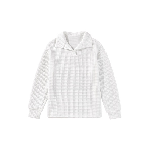 White Quilted Texture Sporty Collared Long Sleeve Top - M - Main Image