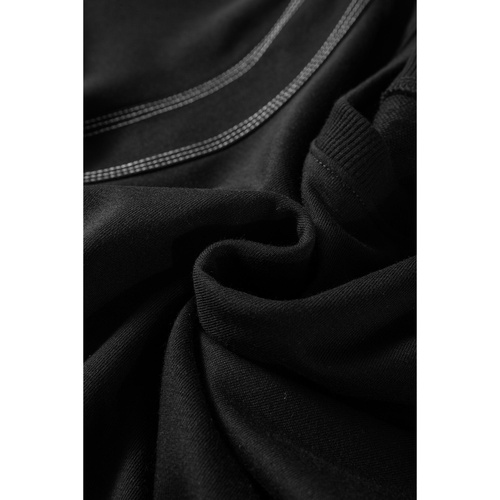 Black Contrast Stitches Detail Puffy Half Sleeve Blouse - L - Main Image