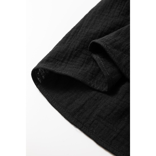 Black Flower Crochet Square Neck Textured Short Sleeve Blouse - M - Main Image