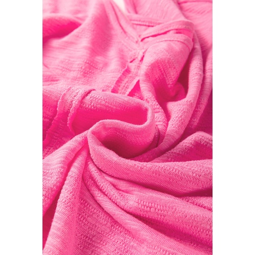 Sachet Pink Contrast Patchwork 3/4 Sleeve V Neck Loose Blouse - L - Main Image