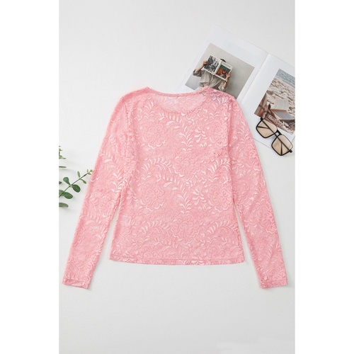 Blossom Floral Lace Sheer Long Sleeve Top - L - Main Image