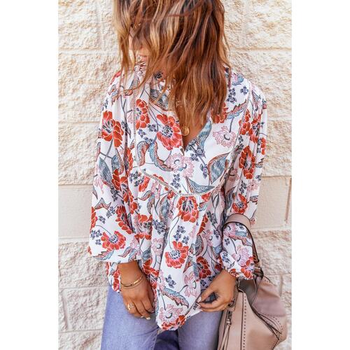 Azura Exchange Split Neck Bubble Sleeve Blouse - S - Main Image