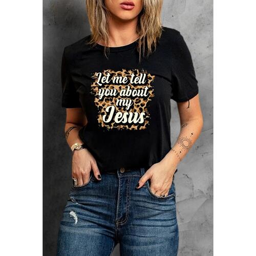 Azura Exchange Leopard Letter Print Crewneck Graphic Tee - M - Main Image