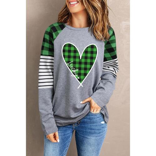 Azura Exchange Plaid Heart Color Block Long Sleeve Top - 2XL - Main Image