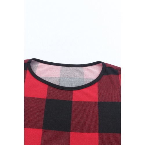 Plaid Print Leopard Splicing Striped Color Block Long Sleeve Top - L - Main Image