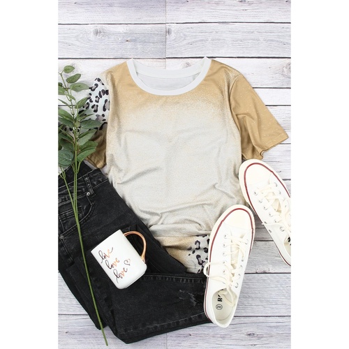Khaki Bleached Leopard Print Crew Neck T Shirt - S - Main Image