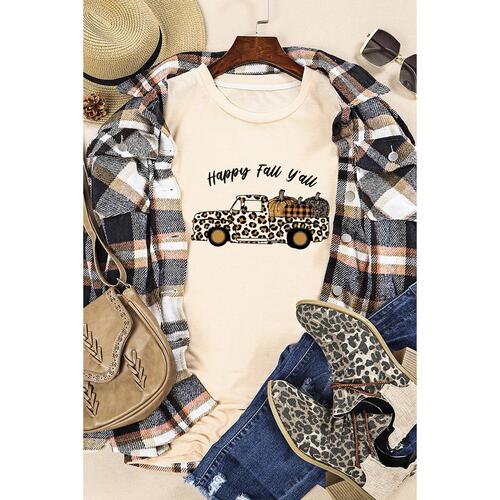 Azura Exchange Leopard Truck Pumpkin Graphic Tee - Khaki - XL - Main Image