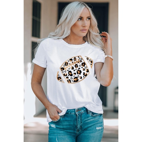 Azura Exchange White Leopard Heart Shape Rugby Print Short Sleeve T Shirt - 2XL - Main Image