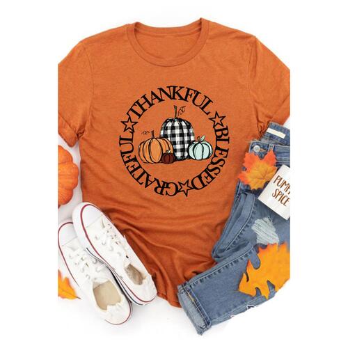 Azura Exchange Thankful Blessed Grateful Pumpkin Print T-Shirt - S - Main Image