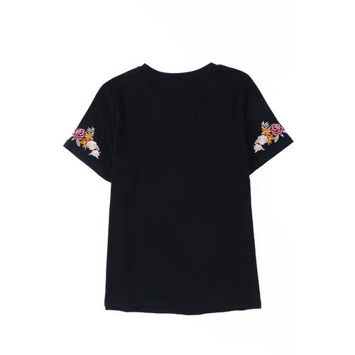 Azura Exchange Embroidered Short Sleeve T-Shirt with Floral Detail - L - Main Image