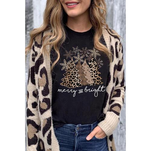 Azura Exchange Leopard Christmas Tree Graphic Print T-Shirt - S - Main Image