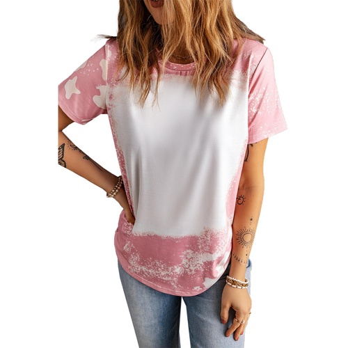 Pink Tie Dye Color Bleached Short Sleeve T Shirt - L - Main Image