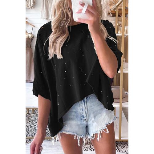 Azura Exchange Bleached Distressed Asymmetric Hem Tee - L - Main Image