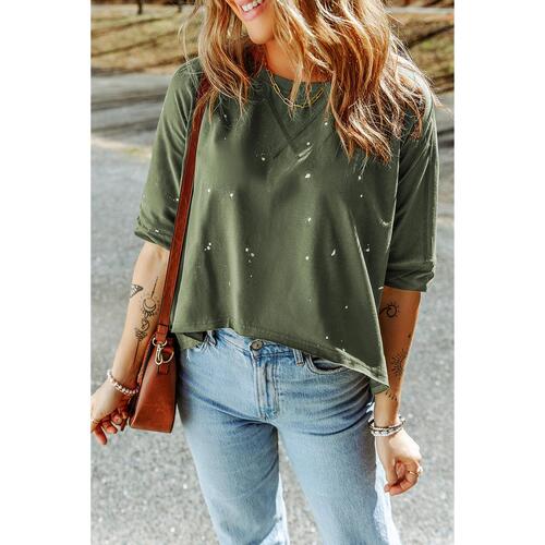 Azura Exchange Bleached Distressed Asymmetric Hem Top - S - Main Image