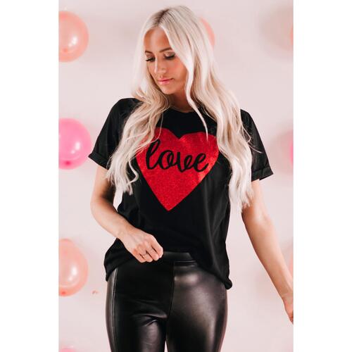 Azura Exchange Heart Shaped Glitter Print T-Shirt - L - Main Image