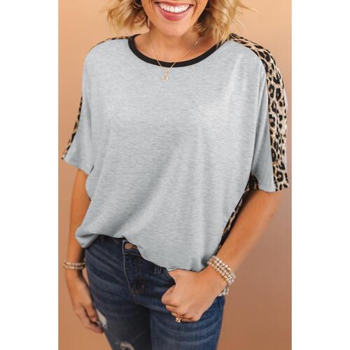 Azura Exchange Leopard Splicing O-neck Short Sleeve T Shirt - M - Main Image