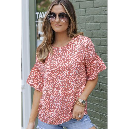 Azura Exchange Leopard Ruffle Sleeve T-Shirt - M - Main Image