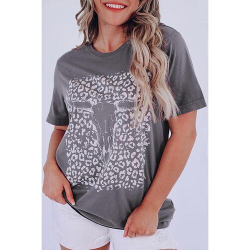 Azura Exchange Leopard Bull Skull Graphic Tee - L - Main Image