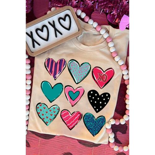 Azura Exchange Valentines Multi Pattern Heart Print T-Shirt - S - Main Image