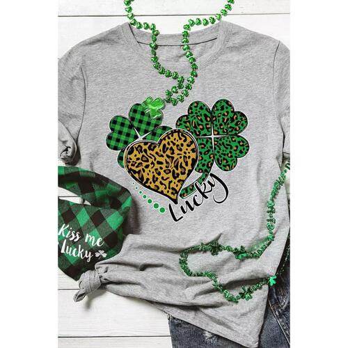 Azura Exchange Leopard Plaid Heart Clover Graphic Print T-Shirt - 2XL - Main Image