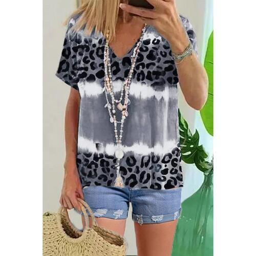 Azura Exchange Leopard Patchwork Short Sleeve Top - S - Main Image