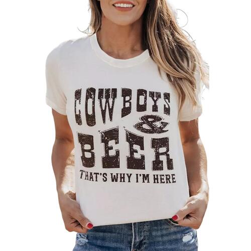 Azura Exchange COW BOYS & BEERS Letters Graphic T-shirt - M - Main Image