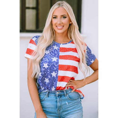 Azura Exchange American Flag Print Distressed Crew Neck T-Shirt - S - Main Image