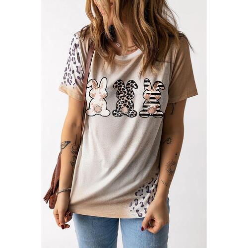 Azura Exchange Easter Bunny Leopard Bleached Print Graphic Tee - S - Main Image