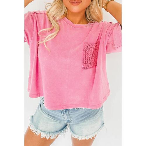 Azura Exchange Acid Wash Lace Patch Pocket T-Shirt - XL - Main Image