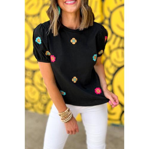 Azura Exchange Embroidered Flower Short Sleeve Tee - XL - Main Image