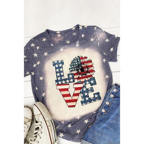 Azura Exchange Allover Bleached LOVE Sunflower Flag Graphic Tee - S - Main Image