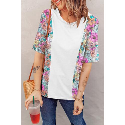 Azura Exchange Patchwork Floral Print Short Sleeve Top - M - Main Image