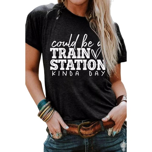 Black Could be a TRAIN STATION KINDA DAY Graphic Tee - L - Main Image